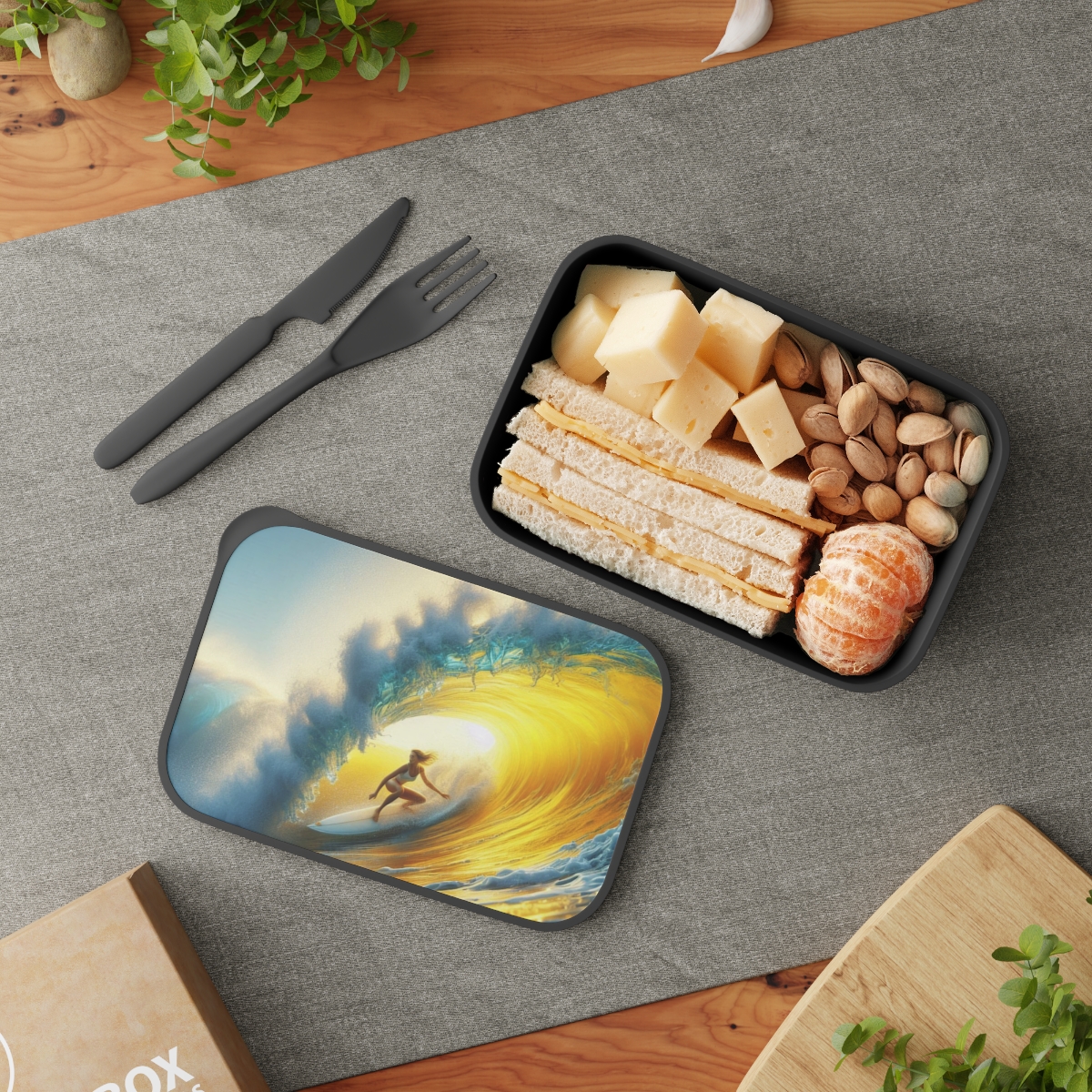 Surfer Riding Golden Wave Bento Box