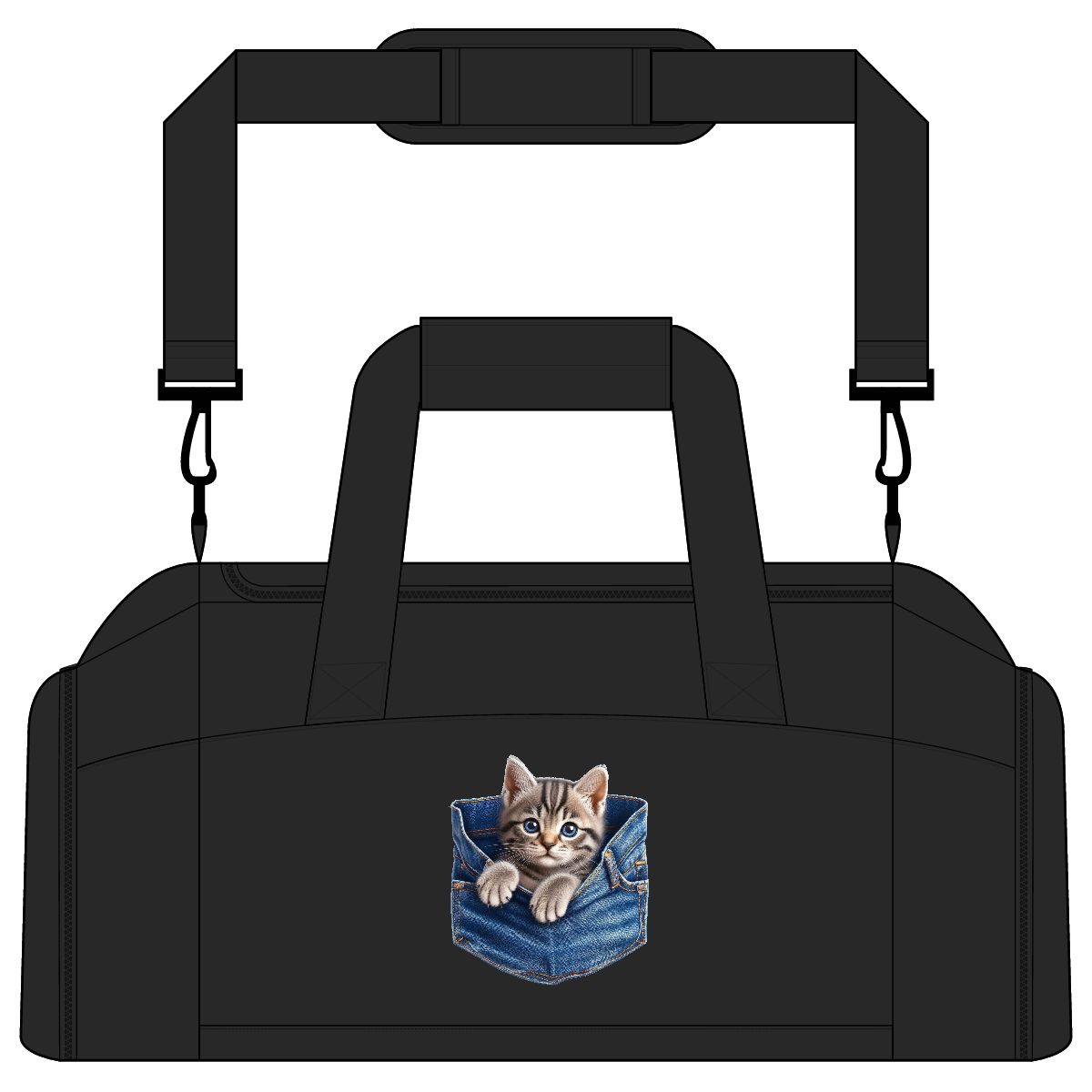 Kitten in Jeans Pocket Gym Bag | Cute Cat Pocket Duffle