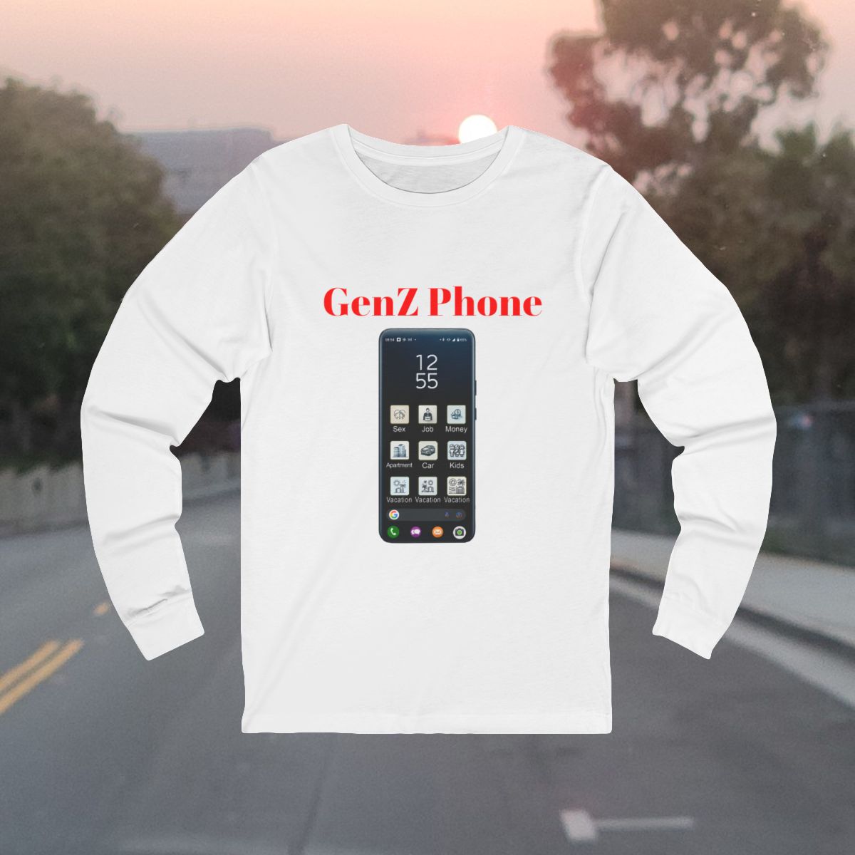 GenZ Phone Long Sleeve Tee | Retro Smartphone Graphic